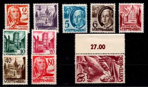 Franz. Zone Württemberg 28-37 postfrisch Höchstwert geprüft Schlegel BPP #DEB90