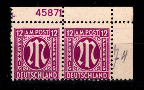 Alliierte Besetzung Bizone 7 z Pl.-Nr. OR postfrisch gepr. Hettler BPP #DEC51