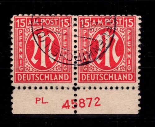 Alliierte Besetzung Bizone 8 z Pl.-Nr. UR gestempelt gepr. Hettler BPP #DEC56