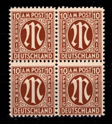 Alliierte Besetzung Bizone 6 II aus 4er Block postfrisch Plattenfehler #DEC61