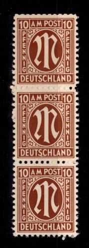 Alliierte Besetzung Bizone 6 III im 3er Streifen postfrisch Plattenfehler #DEC62