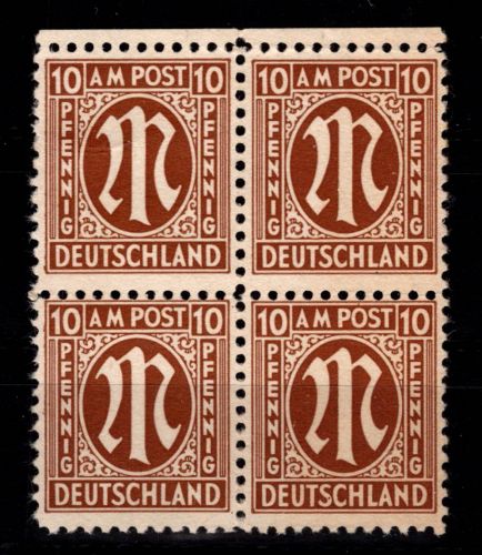 Alliierte Besetzung Bizone 6 IV aus 4er Block postfrisch Plattenfehler #DEC64