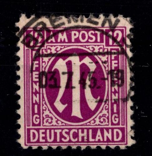 Alliierte Besetzung Bizone 7 z II Plf. gestempelt gepr. Hettler BPP #DEC70