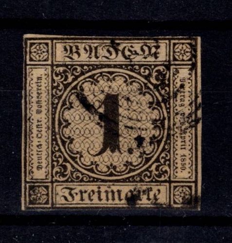 Baden 1 a gestempelt Befund Stegmüller BPP #DEG37