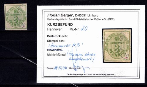 Hannover 20 gestempelt Kurzbefund Berger BPP #DEG67