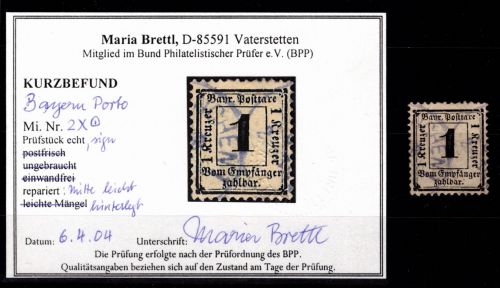 Bayern Portomarken 2 x gestempelt Kurzbefund Brettl BPP #DEH69