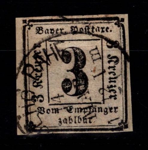 Bayern Portomarken 1 gestempelt tiefst geprüft Helbig BPP #DEH71