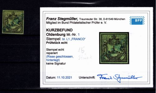 Oldenburg 1 gestempelt Kurzbefund Stegmüller BPP #DEI23
