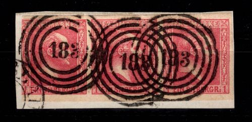 Preußen 10 b gestempelt im 3er Streifen, links berührt #DEI58