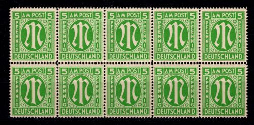 Alliierte Besetzung Bizone 12 F y postfrisch im 10er Block #DED39
