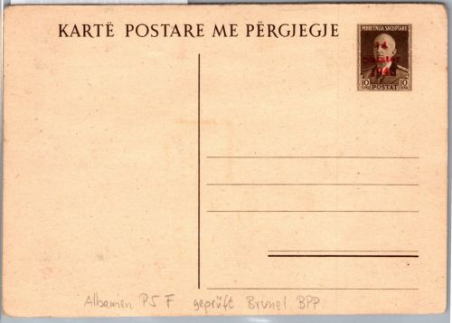 Deutsche Besetzung 2.WK Albanien P 5 F als Ganzsache geprüft Brunel BPP #DEE47