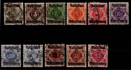 Württemberg 134-143, 140 a/b gestempelt alle geprüft Infla Berlin #DEK69