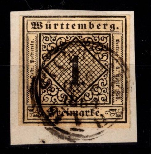 Württemberg 1 b gestempelt tief geprüft Heinrich BPP #DEL15