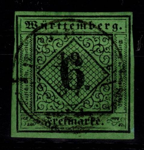 Württemberg 3 b gestempelt tief signiert Lange #DEL28