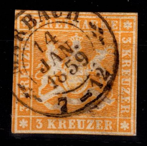 Württemberg 7 b gestempelt tiefst geprüft Thoma BPP #DEL43