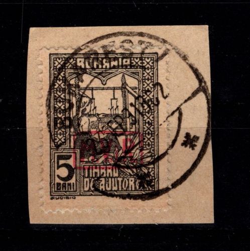 Dt. Bes. 1. WK Rumänien Zwangszuschlagsmarken 1 gestempelt auf Briefstück #DEF69