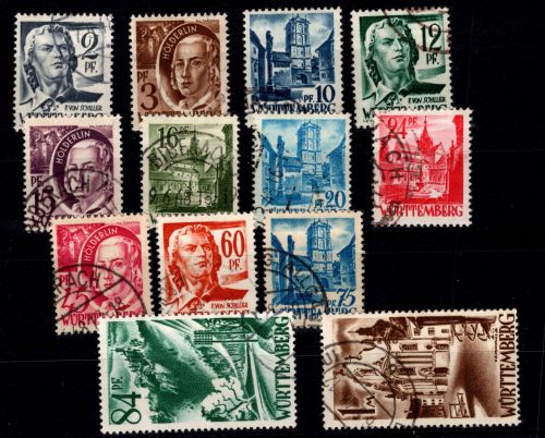 Französische Zone Württemberg 1-13 gestempelt #DEF84