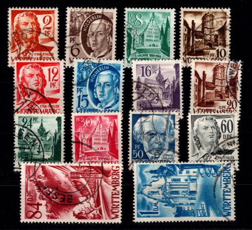 Französische Zone Württemberg 14-27 gestempelt #DEF85