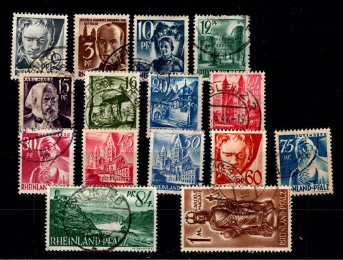 Französische Zone Rheinland Pfalz 1-15 gestempelt #DEF88