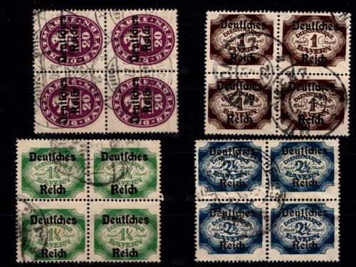 Deutsches Reich Dienstmarken 37, 46, 47, 49 gestempelt im 4er Block #DEQ84