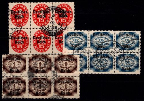 Deutsches Reich Dienstmarken 36, 46, 49 gestempelt im 6er Block #DEQ85
