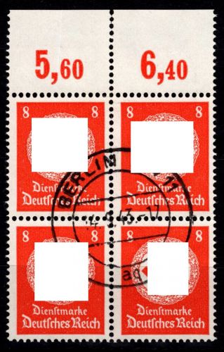 Deutsches Reich Dienstmarken 170 P OR gestempelt im 4er Block #DEQ92