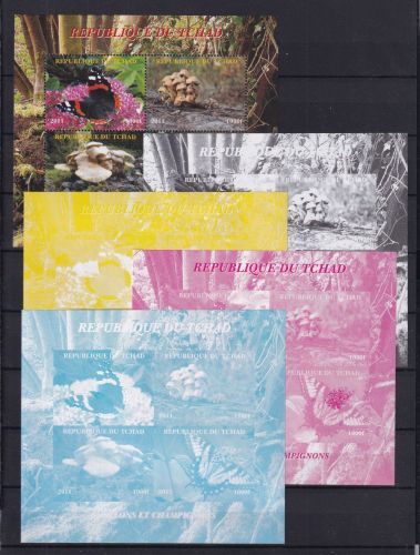 Tschad Lot Block Schmetterlinge aus Jahr 2011 gestempelt als Phasendruck #OV213