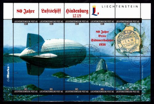 Liechtenstein Kleinbogen gestempelt Luftschiff Hindenburg LZ129 #OV331