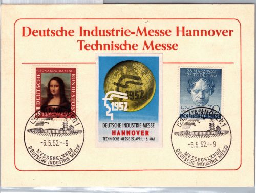 Berlin 87 u.a. auf Postkarte Hannover Messe 1952 #DAY93