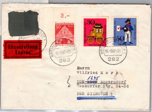 Bund Brd Pk I c auf Brief als Mischfrankatur Postkrieg #DBO05