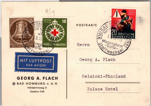 BRD Bund 162, 164 u.a. auf Postkarte Ausland #DBO32