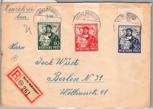 Alliierte Besetzung Bizone 103-105 Oberrand auf Brief Einschreiben #DBO63