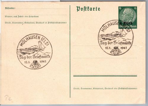 Deutsche Besetzung 2.WK Elsaß P2 als Ganzsache mit Sonderstempel Elsass #DBO71