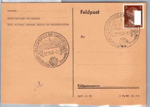 Deutsche Besetzung 2.WK Elsaß auf Postkarte mit Sonderstempel Buchsweiler #DBO72