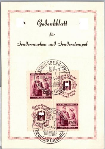 Böhmen und Mähren 54 Zf auf Gedenkblatt Königsberg #DBO77
