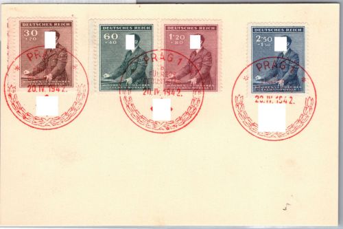 Böhmen und Mähren 85-88 auf Karte mit Sonderstempel Prag #DBO79