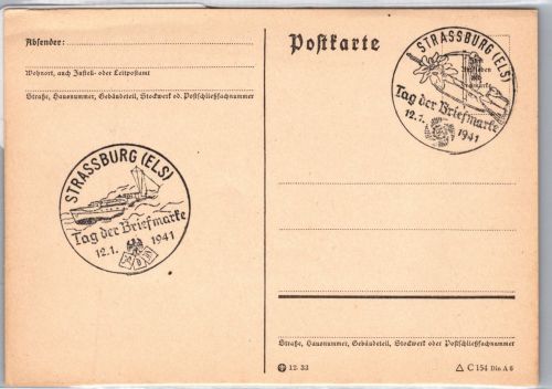 Deutsche Besetzung 2.WK Elsaß auf Postkarte mit Sonderstempel Elsass #DBO80