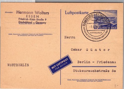 Berlin P 16 a als Ganzsache Hamburg Flughafen #DBP15