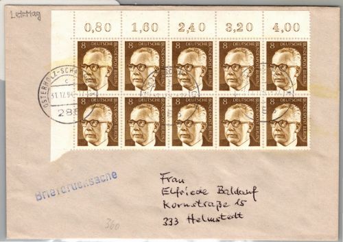 Berlin 360 im 10er Block Ecke 1 auf Brief Briefdrucksache #DBP31