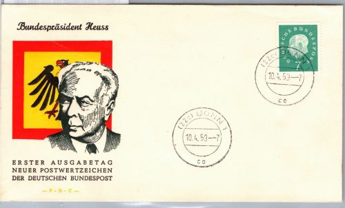BRD Bund 302 als Ersttagsbrief 7 Pf. Heuss #DBP37
