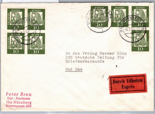 BRD Bund 350 y auf Brief als 4er Block #DBP55