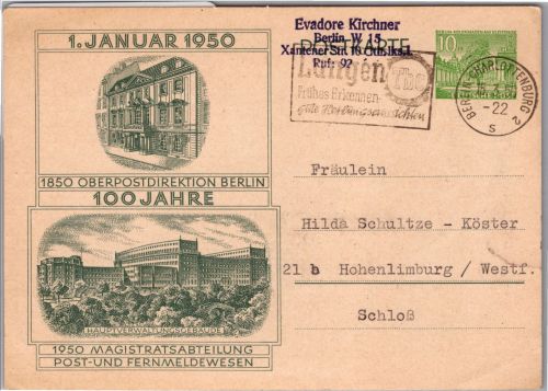 Berlin P 11 als Ganzsache gelaufen mit Maschinenstempel #DBP57