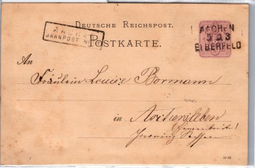 Deutsches Reich P 12 als Ganzsache Bahnpoststempel Aachen #DBP72