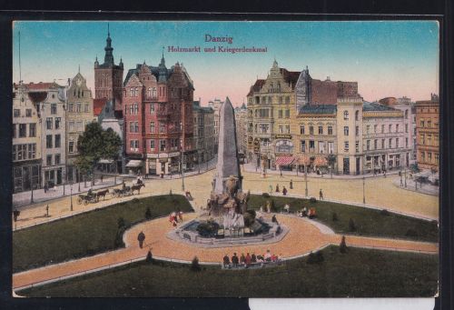Ak Danzig Holzmarkt u. Kriegerdenkmal gelaufen 20.3.1918 #DBQ16