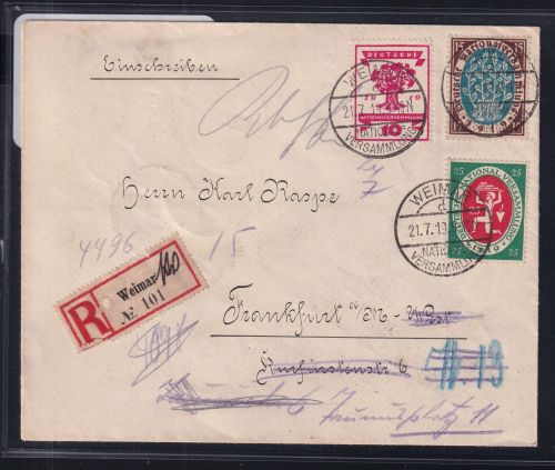 Deutsches Reich 107-109 auf Brief Einschreiben Weimar #DBQ64