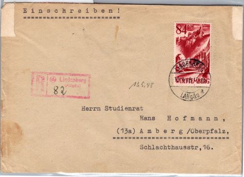 Französische Zone Baden 26 auf Brief als Einzelfrankatur Einschreiben #DCG49