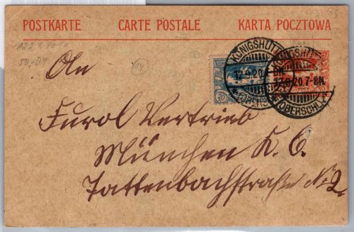 Oberschlesien P3, 18 als Ganzsache mit Zusatzfrankatur #DCH05