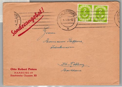 BRD 123 auf Brief als Mehrfachfrankatur portogerecht waagerechtes Paar #DCH12