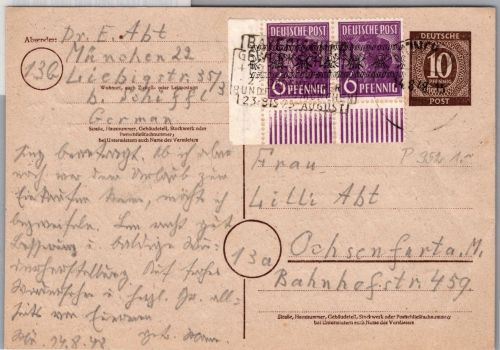 Alliierte Bestzung 37 I im Paar Ecke 3 als Ganzsache Zusatzfrankatur #DCH15