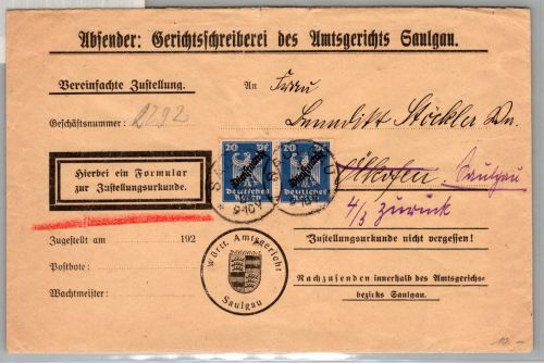 Deutsches Reich Dienst 108 MeF auf Brief Zustellungsurkunde #DCH58